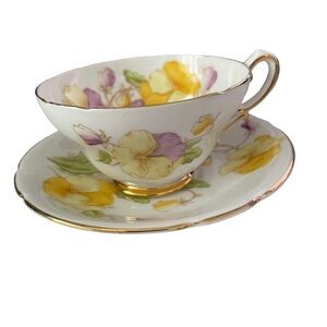Stanley, Pansies, teacup and saucer, bone China, made in England.